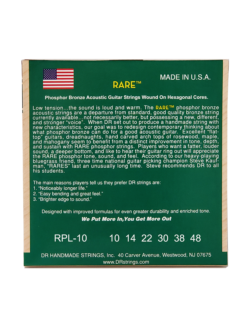 DR RARE™ RPL-10 Cuerdas Guitarra Acústica 6 Cuerdas 10-48 Extra Light Phosphor Bronze