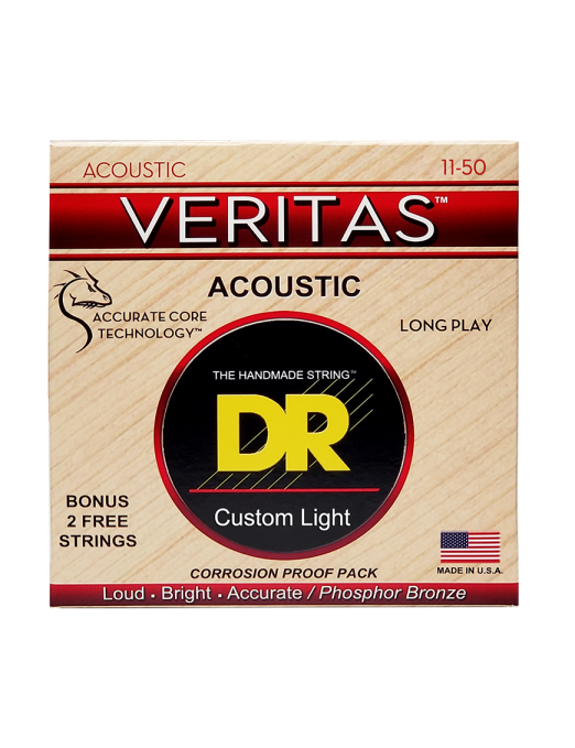 DR VERITAS™ VTA-11 Cuerdas Guitarra Acústica 6 Folk Cuerdas 11-50 Custom Light Phosphor Bronze Extra: 2 Cuerdas