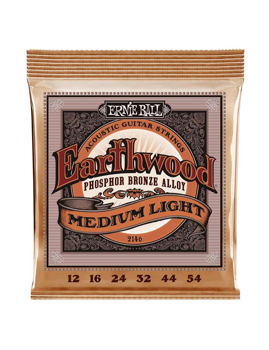 Ernie Ball® 2146 12-54 Earthwood Cuerdas Guitarra Acústica Folk 6 Cuerdas Medium Light Phosphor Bronze