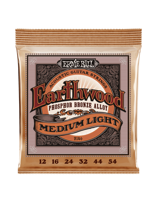 Ernie Ball® 2146 12-54 Earthwood Cuerdas Guitarra Acústica Folk 6 Cuerdas Medium Light Phosphor Bronze