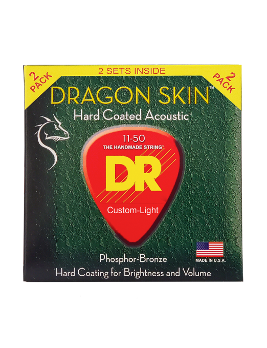 DR DRAGON SKIN™ DSA2-11 Cuerdas Guitarra Acústica Folk 6 Cuerdas Pack 2 Recubiertas 11-50 Custom Light Phosphor Bronze