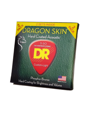 DR DRAGON SKIN™ DSA2-11 Cuerdas Guitarra Acústica Folk 6 Cuerdas Pack 2 Recubiertas 11-50 Custom Light Phosphor Bronze