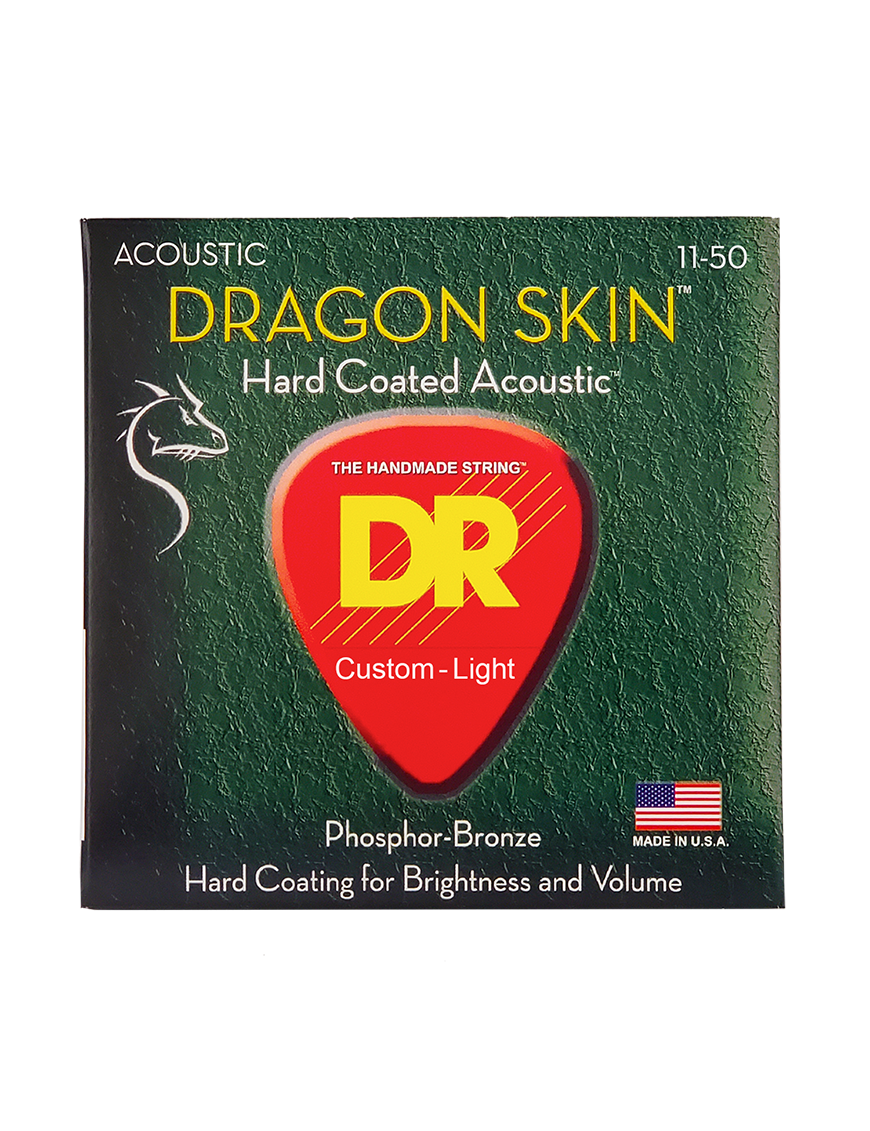 DR DRAGON SKIN™ DSA-11 Cuerdas Guitarra Acústica Folk 6 Cuerdas Recubiertas 11-50 Custom Light Phosphor Bronze