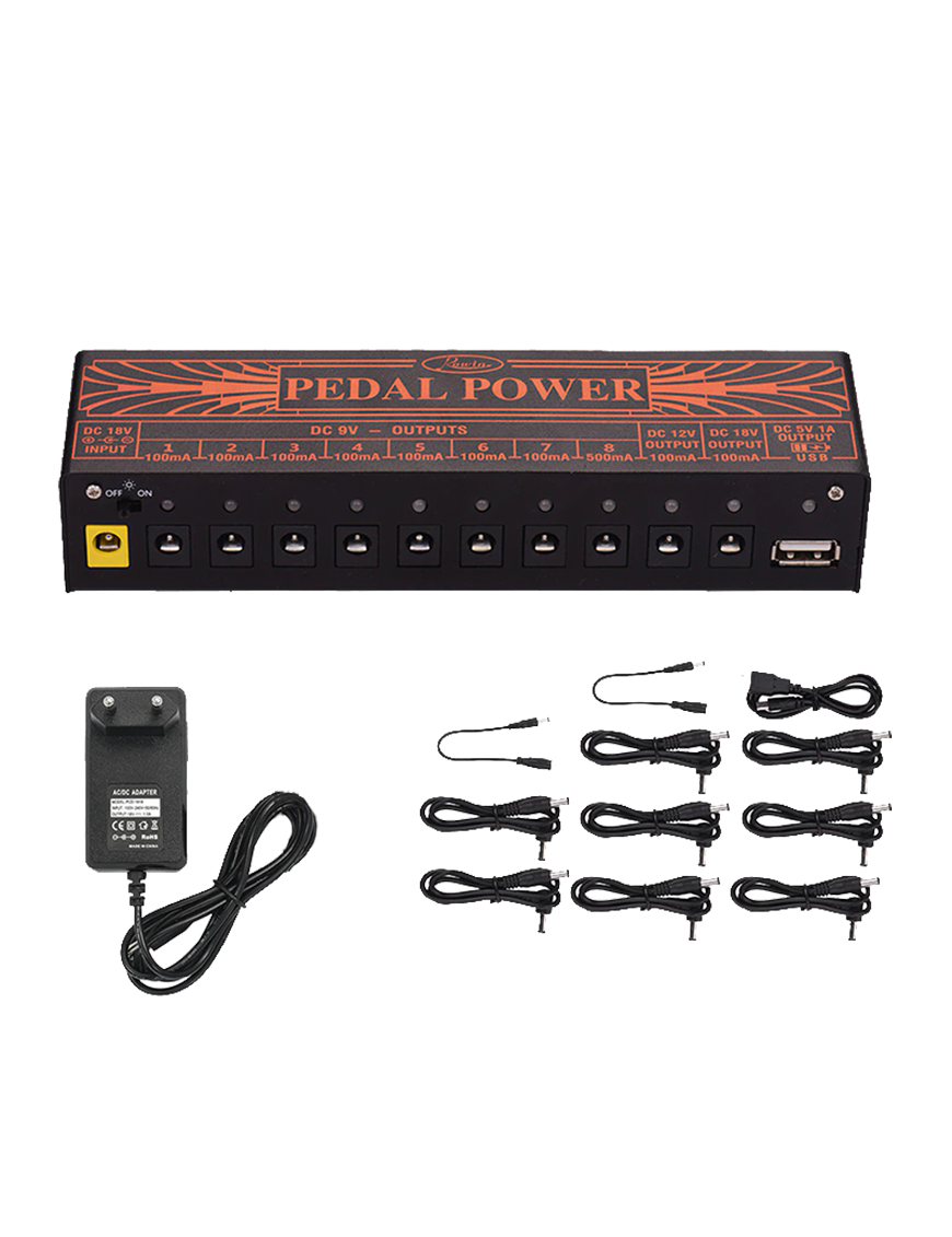 Rowin® PW1 Fuente Poder Pedal Board 9/12/18V + USB 5V
