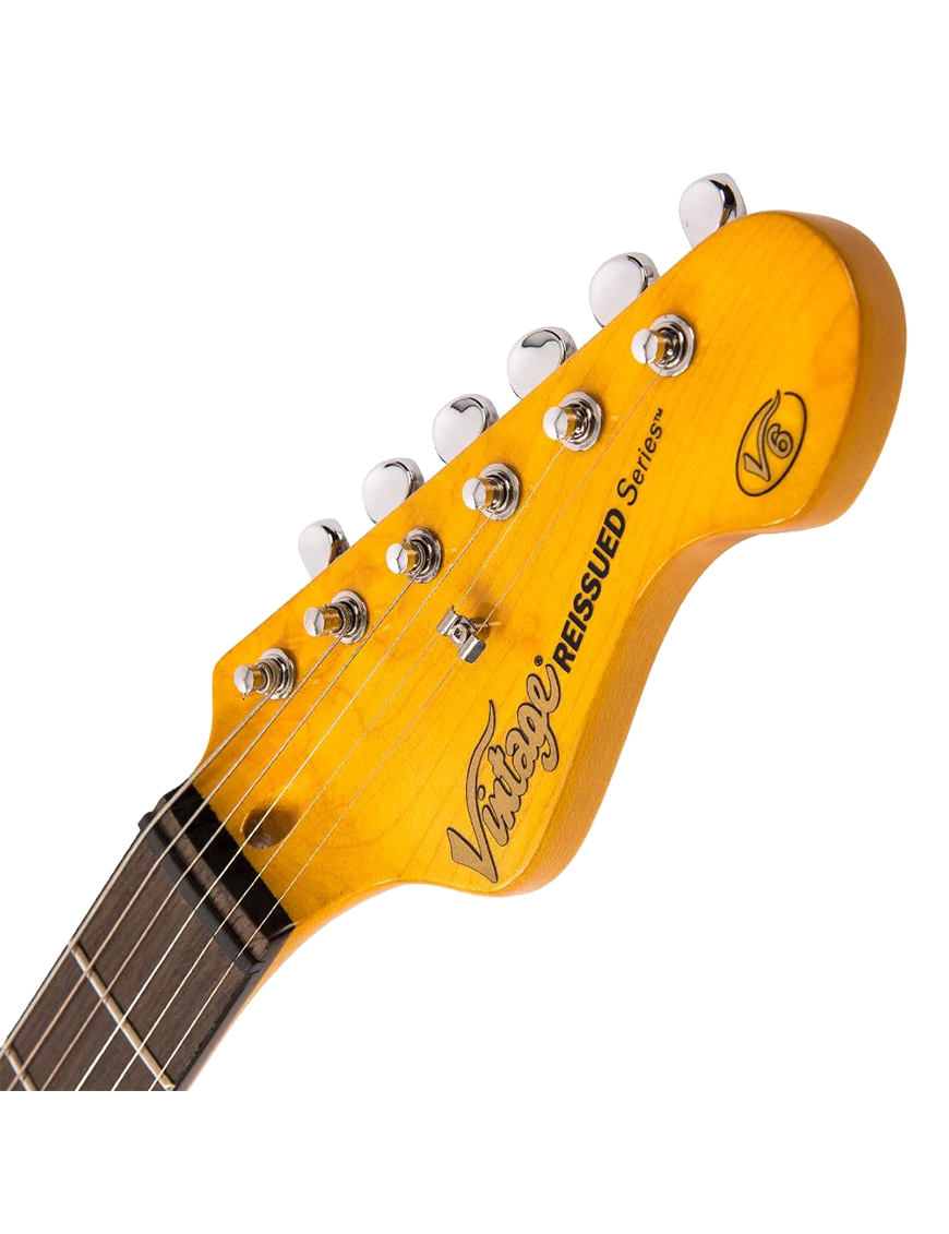 Vintage® V6 Guitarra Eléctrica SSS Tremolo Color: Candy Apple Blue