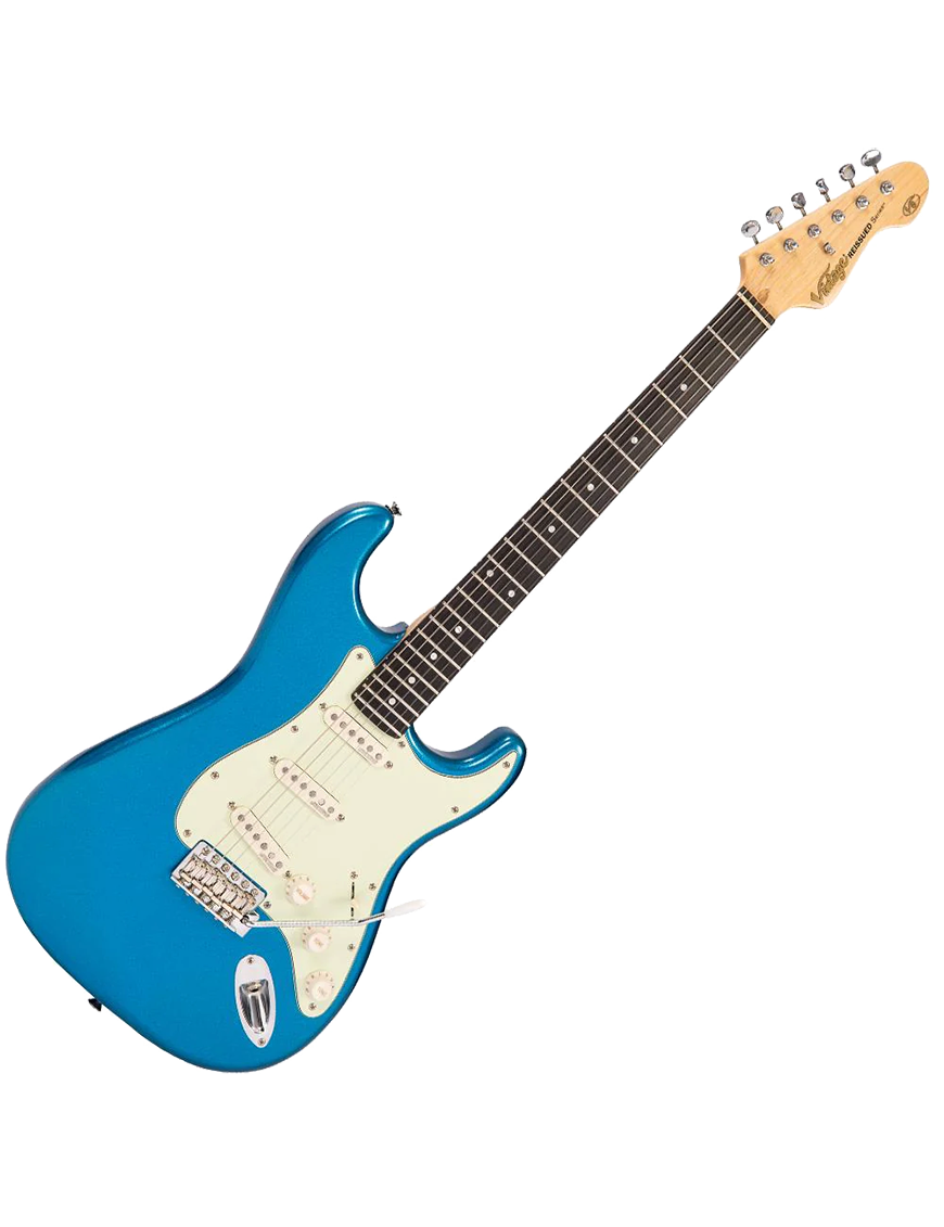 Vintage® V6 Guitarra Eléctrica SSS Tremolo Color: Candy Apple Blue