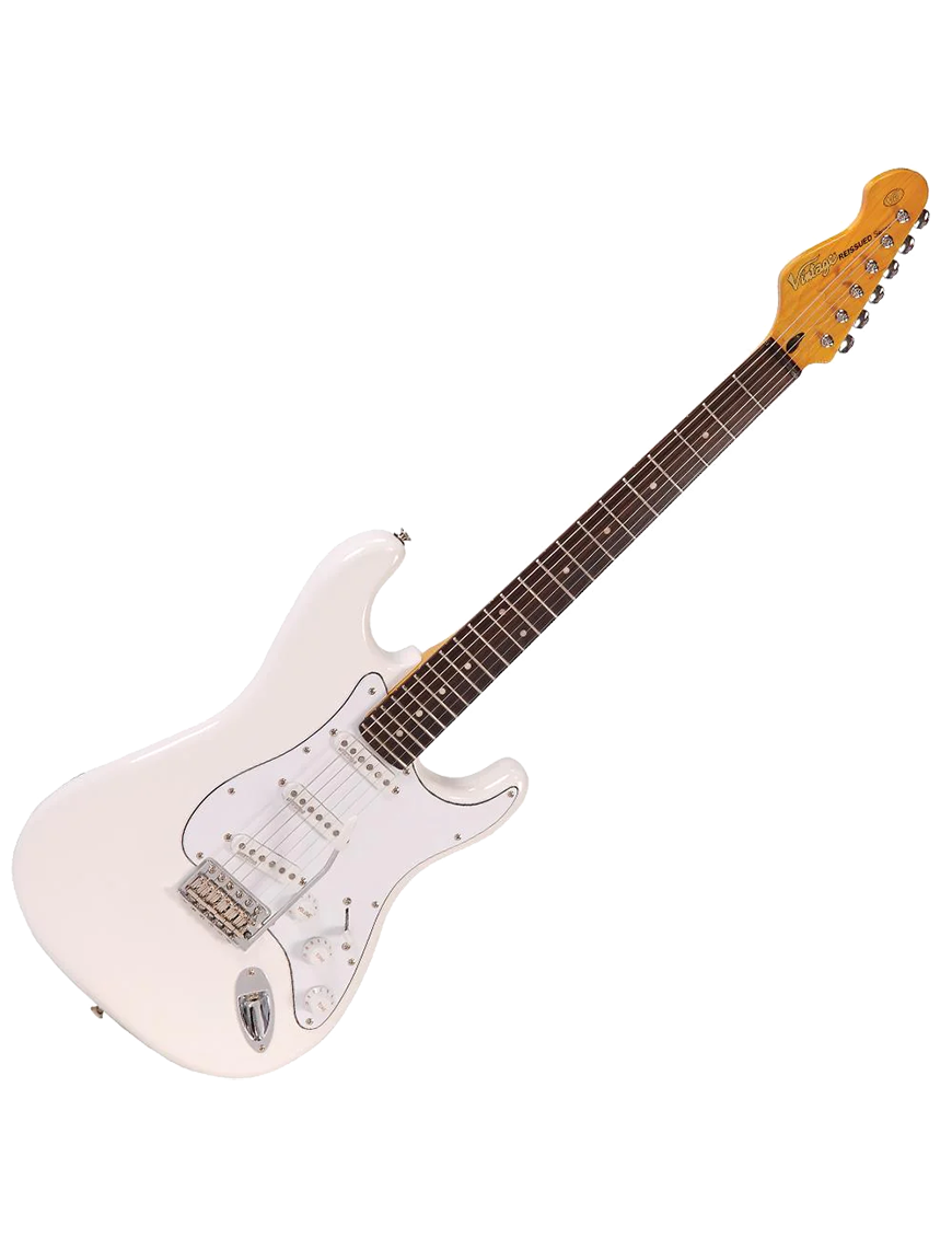 Vintage® V6 Guitarra Eléctrica SSS Tremolo Color: Olympia White