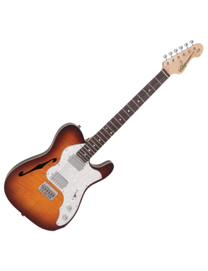 Vintage® V72 Guitarra Eléctrica Semi Hollow Hardtail Tele® Color: Flame Tobacco Burst