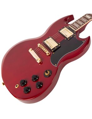 Vintage® VS6 Guitarra Eléctrica SG Hardware Gold Color: Cherry Red