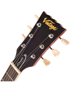 Vintage® V100AFD Guitarra Eléctrica Les Paul® "Tiger Stripe" Color: Flamed Amber