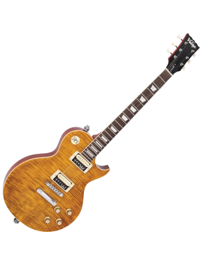 Vintage® V100AFD Guitarra Eléctrica Les Paul® "Tiger Stripe" Color: Flamed Amber