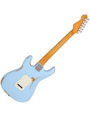 Vintage® V6M Guitarra Eléctrica SSS Maple Tremolo Gastada Color: Laguna Blue