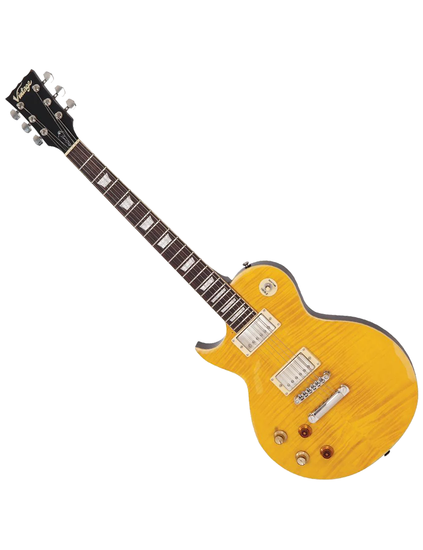 Vintage® LV100 Guitarra Eléctrica Zurdo Les Paul® Gastada Color: Lemon Drop