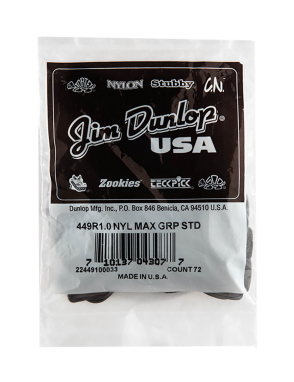 Dunlop® 449 Uñetas Max-Grip® Calibre: 1.00 mm | Color: Gris Bolsa: 72 Unidades