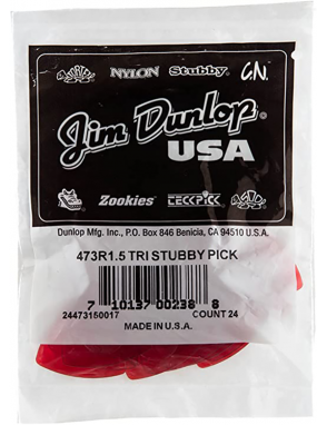 Dunlop® 473 Uñetas Tri Stubby® Calibre: 1.50 mm | Color: Rojo Bolsa: 24 Unidades