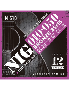 NIG® N-510 Cuerdas Guitarra Acústica Folk 12 Cuerdas 10-50 85/15 Bronze
