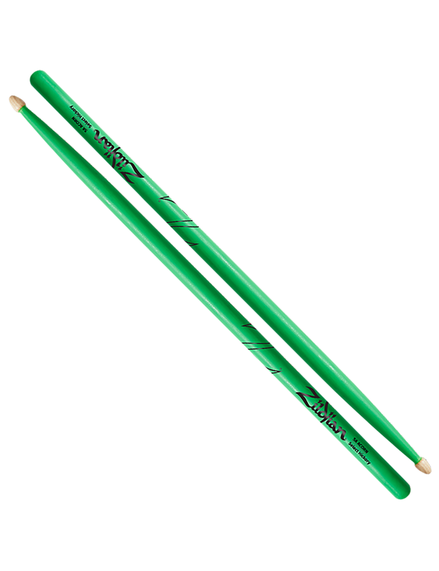 ZILDJIAN® 5A Baqueta Acorn Punta Madera | Verde Neón