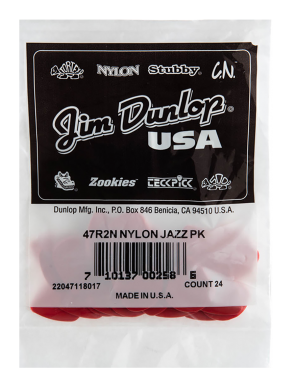 Dunlop® 47-2N Uñetas Nylon Jazz II Calibre: 1.18 mm | Color: Rojo Bolsa: 24 Unidades
