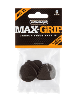 Dunlop® 471P3C Uñetas Max-Grip® Jazz III Fibra Carbón | Color: Negro Bolsa: 6 Unidades