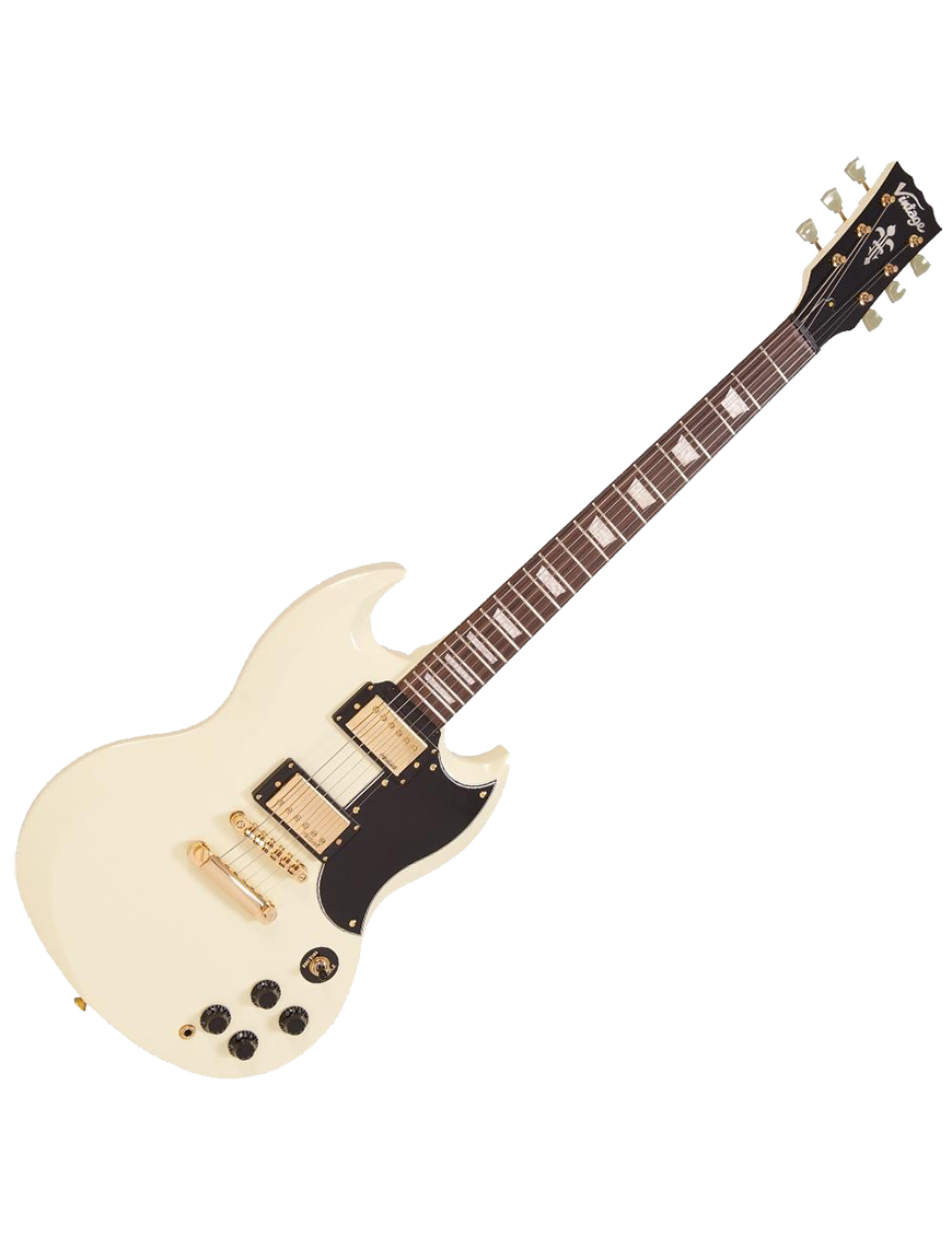 Vintage® VS6 Guitarra Eléctrica SG Hardware Gold Color: Vintage White