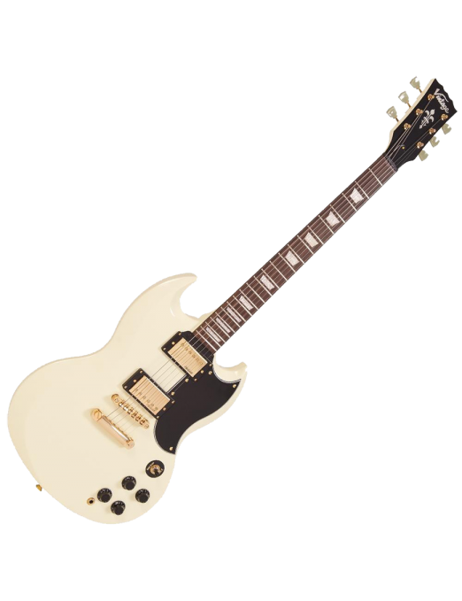 Vintage® VS6 Guitarra Eléctrica SG Hardware Gold Color: Vintage White