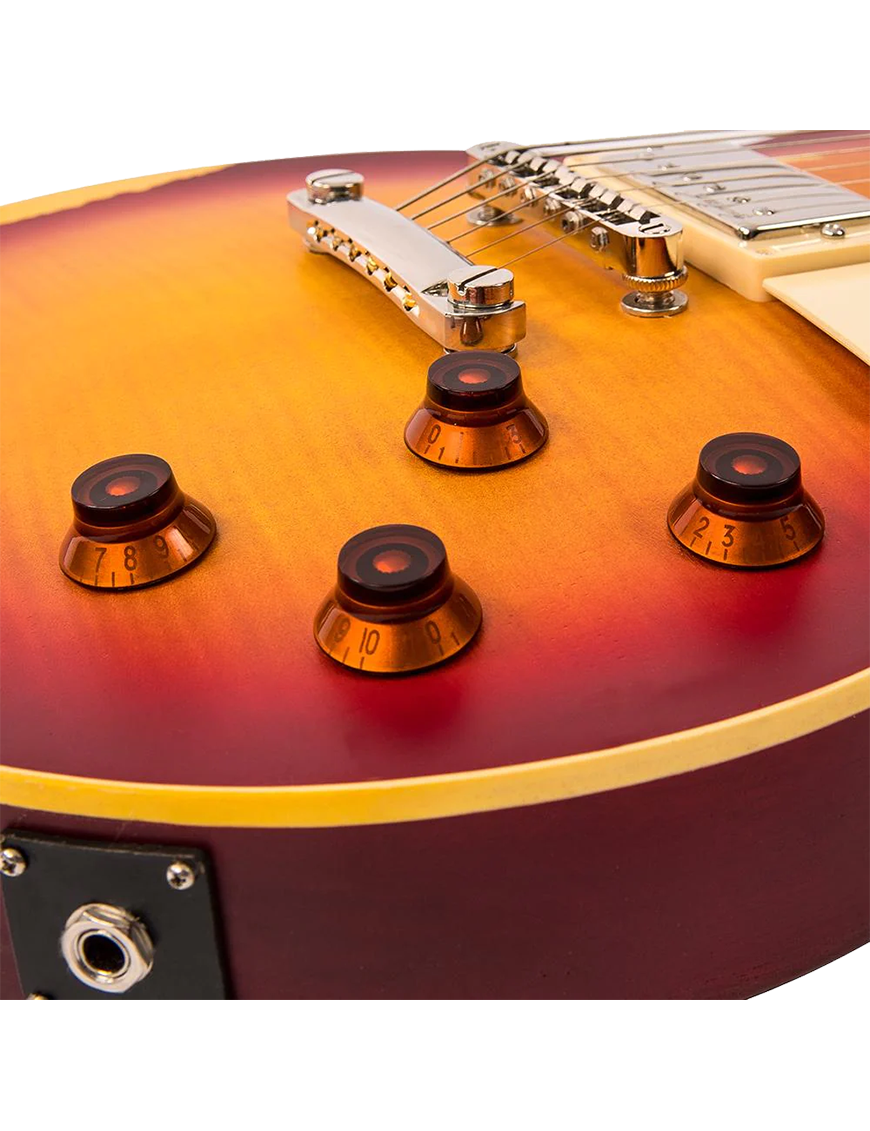 Vintage® V100 Guitarra Eléctrica Les Paul® Gastada | Cherry Sunburst