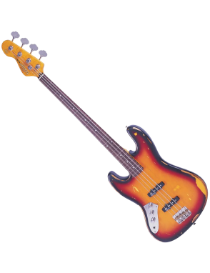 Vintage® V74 Bajo Eléctrico Zurdo JB Fretless Gastado | Sunburst