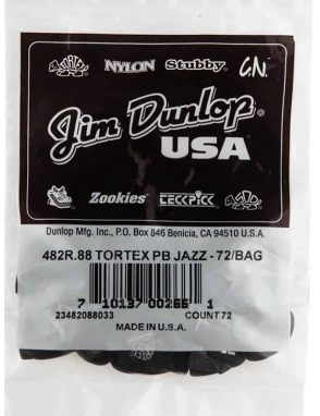 Dunlop® 482 Uñetas Tortex® Pitch Black Jazz III Calibre: .88 Color: Negro | 72 Unidades