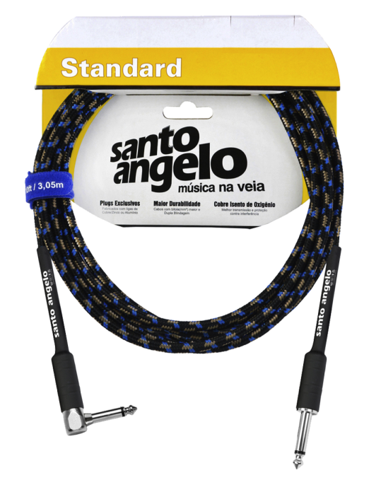 Santo Angelo® ANGEL Textil Cable Instrumento Plug ¼" Recto a Plug ¼" L 90° OFHC | 3.05 mt3.05 mt
