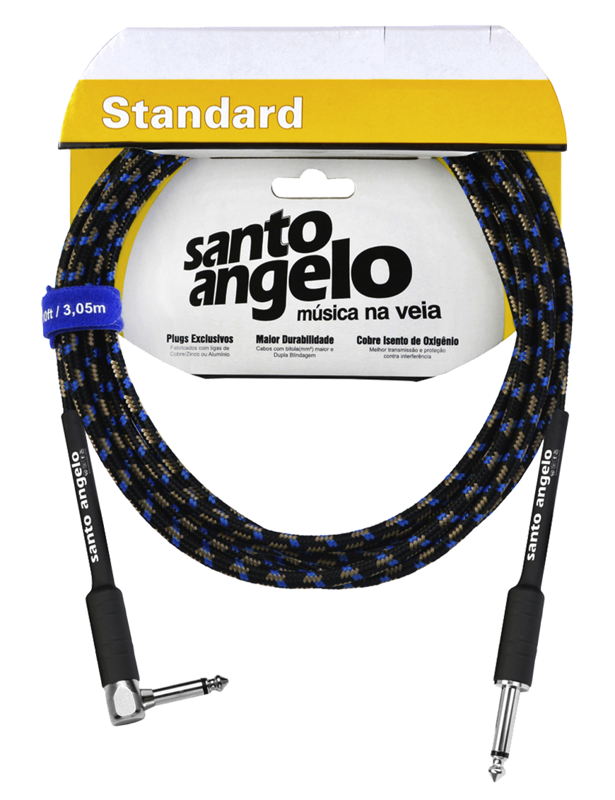Santo Angelo® ANGEL Textil Cable Instrumento Plug ¼" Recto a Plug ¼" L 90° OFHC | 4.57mt