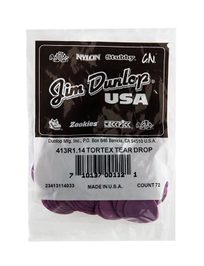 Dunlop® 413 Uñetas Tortex® TearDrop Calibre: 1.14 mm Purple | 72 Unidades