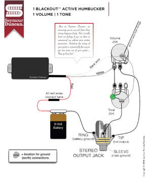 Seymour Duncan® AHB-1b Blackouts® Cápsulas Guitarra Eléctrica Activa Bridge Kit Humbucker Black