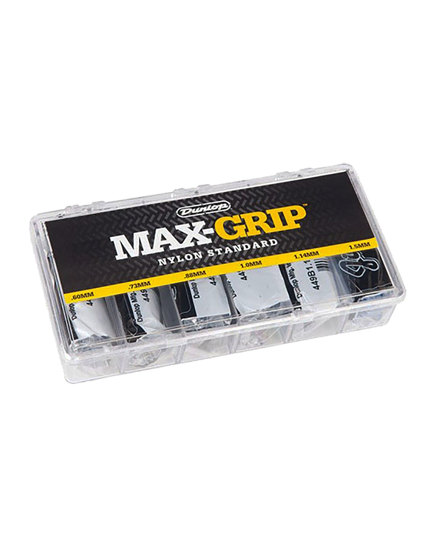 Dunlop® 4491 Uñetas Max-Grip® Medidas: .60 .73 .88 1.0 1.14 1.5mm | Dispensador: 216 Unidades