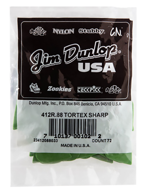 Dunlop® 412 Uñetas Tortex® Sharp Calibre: .88mm Verde | 72 Unidades