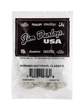 Dunlop® 483 Uñetas Celuloide Jim Dunlop® Calibre: Medium Blanco Perlado | 72 Unidades