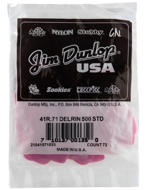 Dunlop® 41 Uñetas Delrin 500 Tortex® Calibre: .71mm Rosado | 72 Unidades