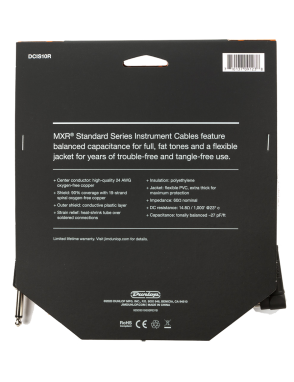MXR® DCIS10R Cable Instrumentos 1Plug ¼" L a 1Plug ¼" Recto 3.10mt  | Black