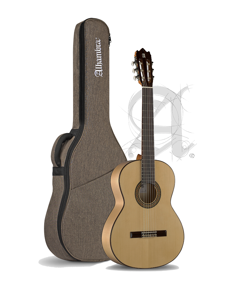 Alhambra® 3F Guitarra Flamenca Estudio Golpeador Funda Color: Natural
