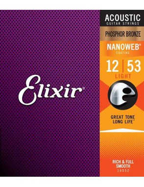Elixir® Cuerdas Guitarra Acústica 6 Cuerdas 11052 NANOWEB®  Light 12-53