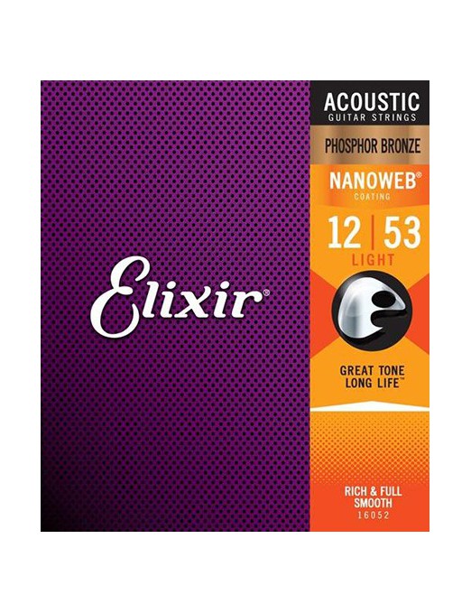 Elixir® Cuerdas Guitarra Acústica 6 Cuerdas 11052 NANOWEB®  Light 12-53