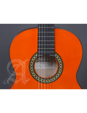 Alhambra® 4F Guitarra Flamenca Conservatorio Golpeador Funda Color: Anaranjado