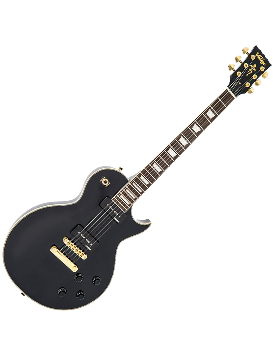 Vintage® V100P Guitarra Eléctrica Les Paul® W90 Hardware Gold | Gloss Black