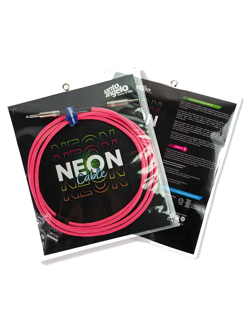 Santo Angelo® NEON Pink Cable Instrumentos Plug ¼" Recto a Plug ¼" 90° OFHC | 6.10mt