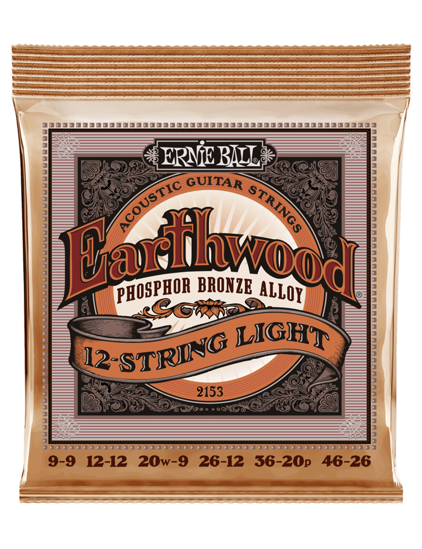 Ernie Ball® 2153 9-46 Earthwood Cuerdas Guitarra Acústica Folk 12 Cuerdas Light Phosphor Bronze