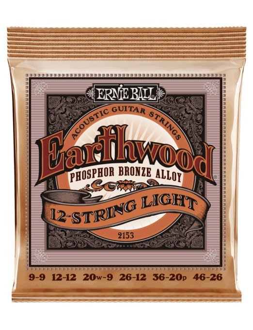 Ernie Ball® 2153 9-46 Earthwood Cuerdas Guitarra Acústica Folk 12 Cuerdas Light Phosphor Bronze