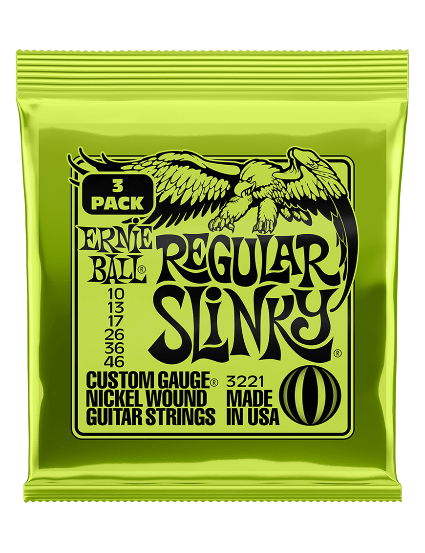 Ernie Ball® 3221 10-46 Slinky® Cuerdas Guitarra Eléctrica 3-Pack Regular Nickel