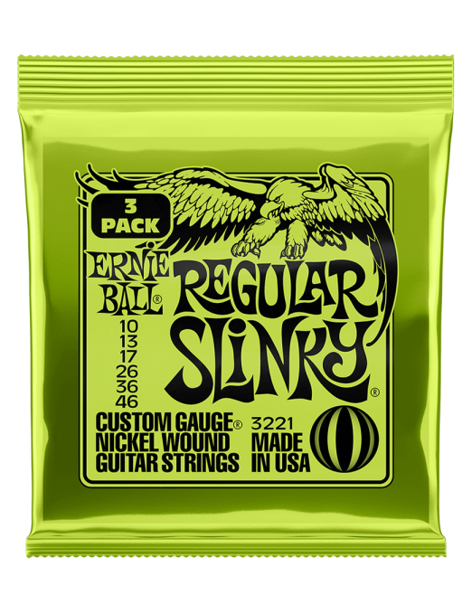 Ernie Ball® 3221 10-46 Slinky® Cuerdas Guitarra Eléctrica 3-Pack Regular Nickel