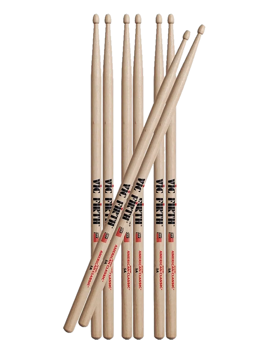 VIC FIRTH® 5A Pack American Classic® Baqueta Punta Madera Pack: 4 Pares