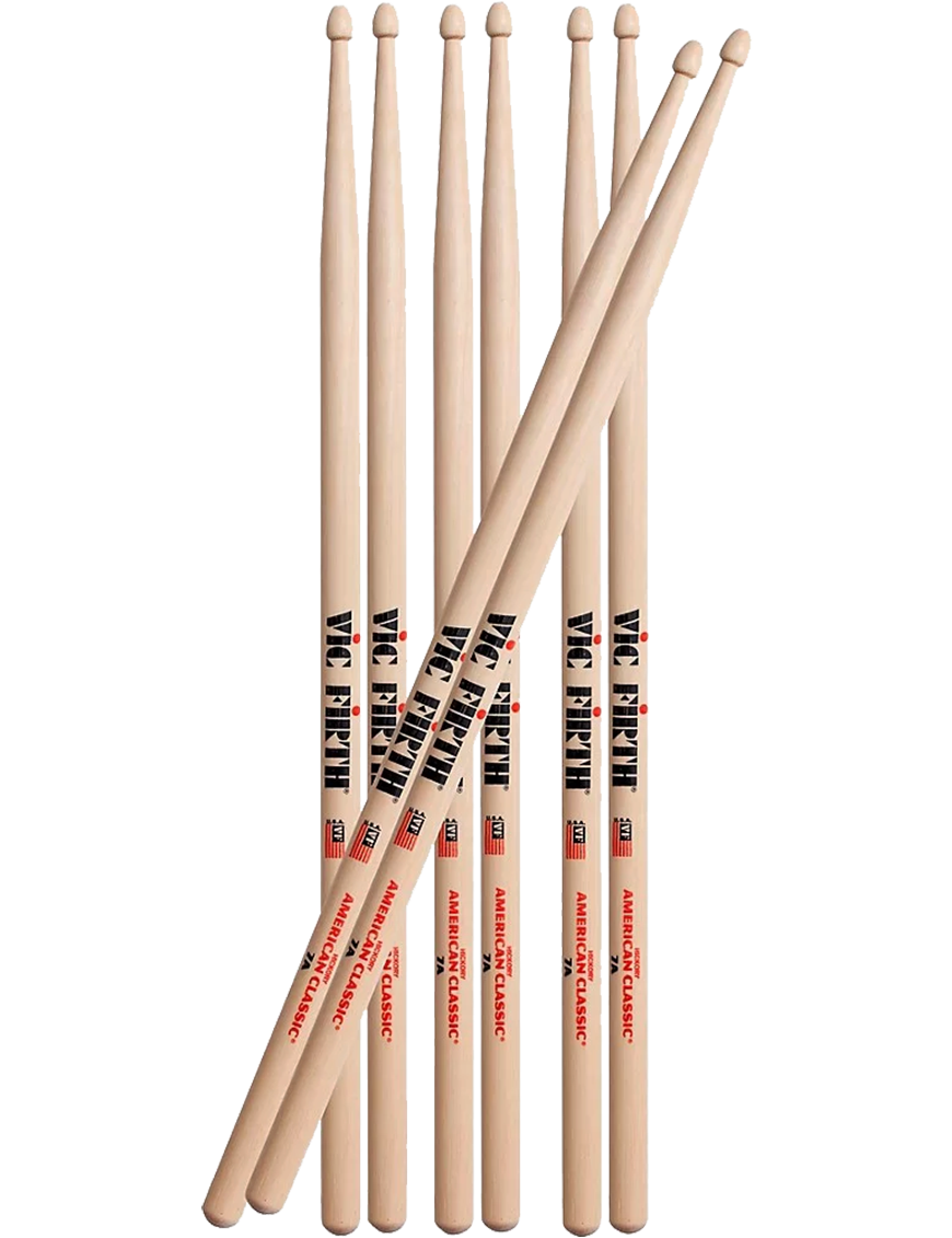 VIC FIRTH® 7A Pack American Classic® Baqueta Punta Madera Pack: 4 Pares