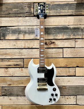 Vintage® VS6 Guitarra Eléctrica SG Hardware Gold | Artic White